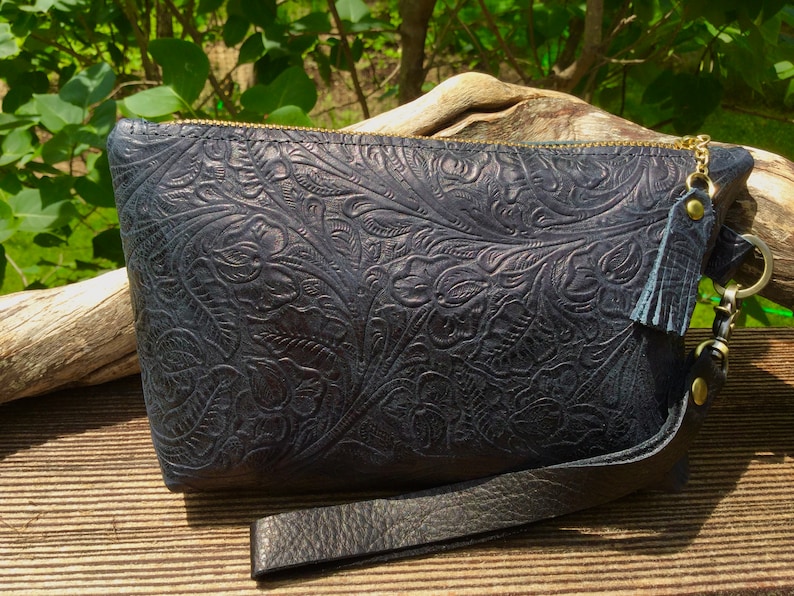 Leather Wristlet with Embossed/Vintage Tooled Design image 4