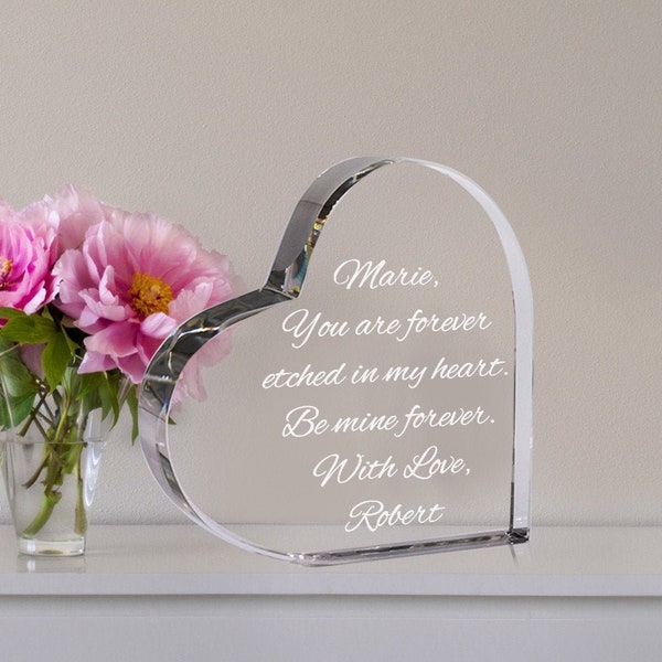 Engraved Crystal Heart Keepsake- Love Letter Romantic gifts for Him / for Her