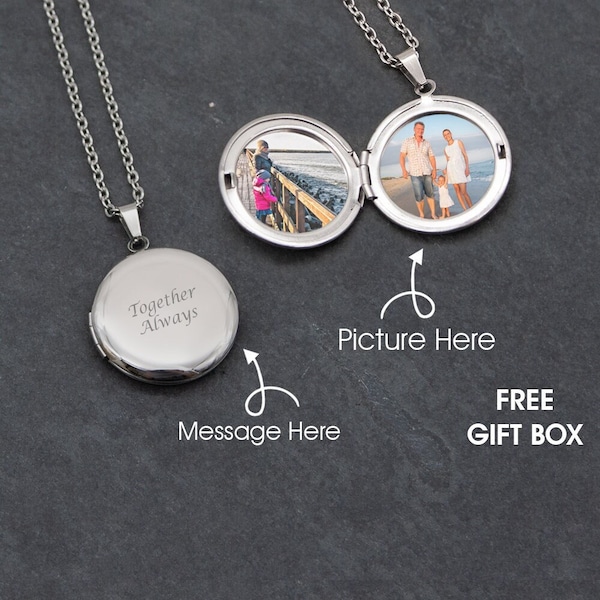 Personalized Round Silver Locket Pendant with Photo, Perfect Anniversary Gift, Mother's Day Gift, Friendship Gift or Valentine's Day Gift