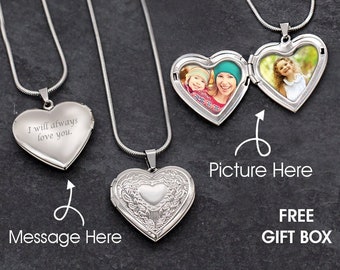 Personalized Silver Heart Locket Necklace with photo, pendant Best Friend Gift, valentines day gift, Personalized Anniversary gift for Wife