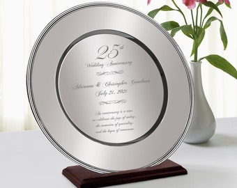 Personalized 25th Anniversary Silver Wedding Platter, Engraved Wedding Anniversary Silver Plate, 25th anniversary gift, memorable gift