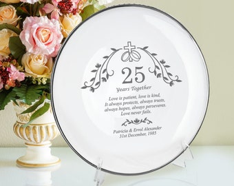 Engraved Sacred Bond 25th Anniversary Porcelain Plate- Silver Anniversary Plate Gift for Couples- 25th Wedding Anniversary Gift for Her