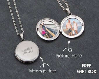 Personalized Round Silver Locket Pendant with Photo, Perfect Anniversary Gift, Mother's Day Gift, Friendship Gift or Valentine's Day Gift