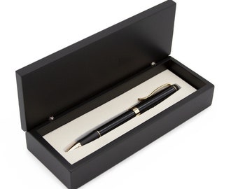 Engraved Executive Black Ball Point Pen in Black Wooden Box