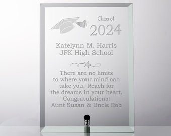 Glass Graduation Plaque Class of 2024- Personalized College High School University Graduation Gift for Him / For Her