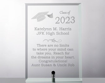 Glass Graduation Plaque Class of 2024- Personalized College High School University Graduation Gift for Him / For Her