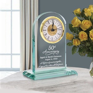 50th Wedding Anniversary Gold Glass Clock, 50th Wedding Anniversary Memorable Gift, 50th Anniversary Gift for Parents, with elegant gift box