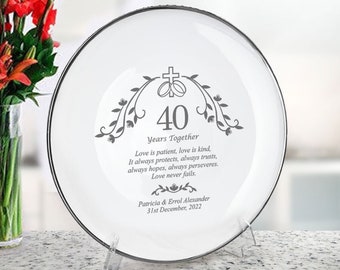 Holy Union Personalized 40th Wedding Anniversary Gift, Porcelain Plate with Silver Rim, Best Anniversary Gift for Couples and for Parents