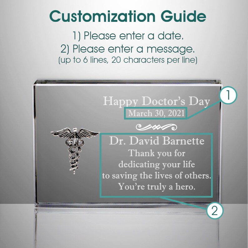 Doctors Day Personalized Crystal Engraved Plaque With Silver Etsy