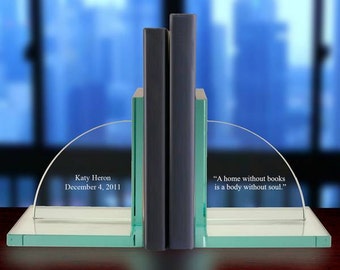 Engraved Jade Glass Bookends