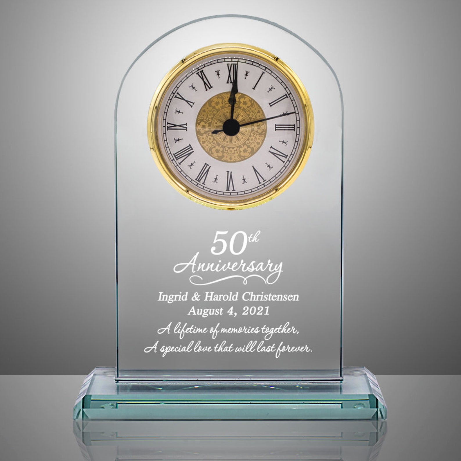 50th Wedding Anniversary Gold Glass Clock 50th Wedding Etsy