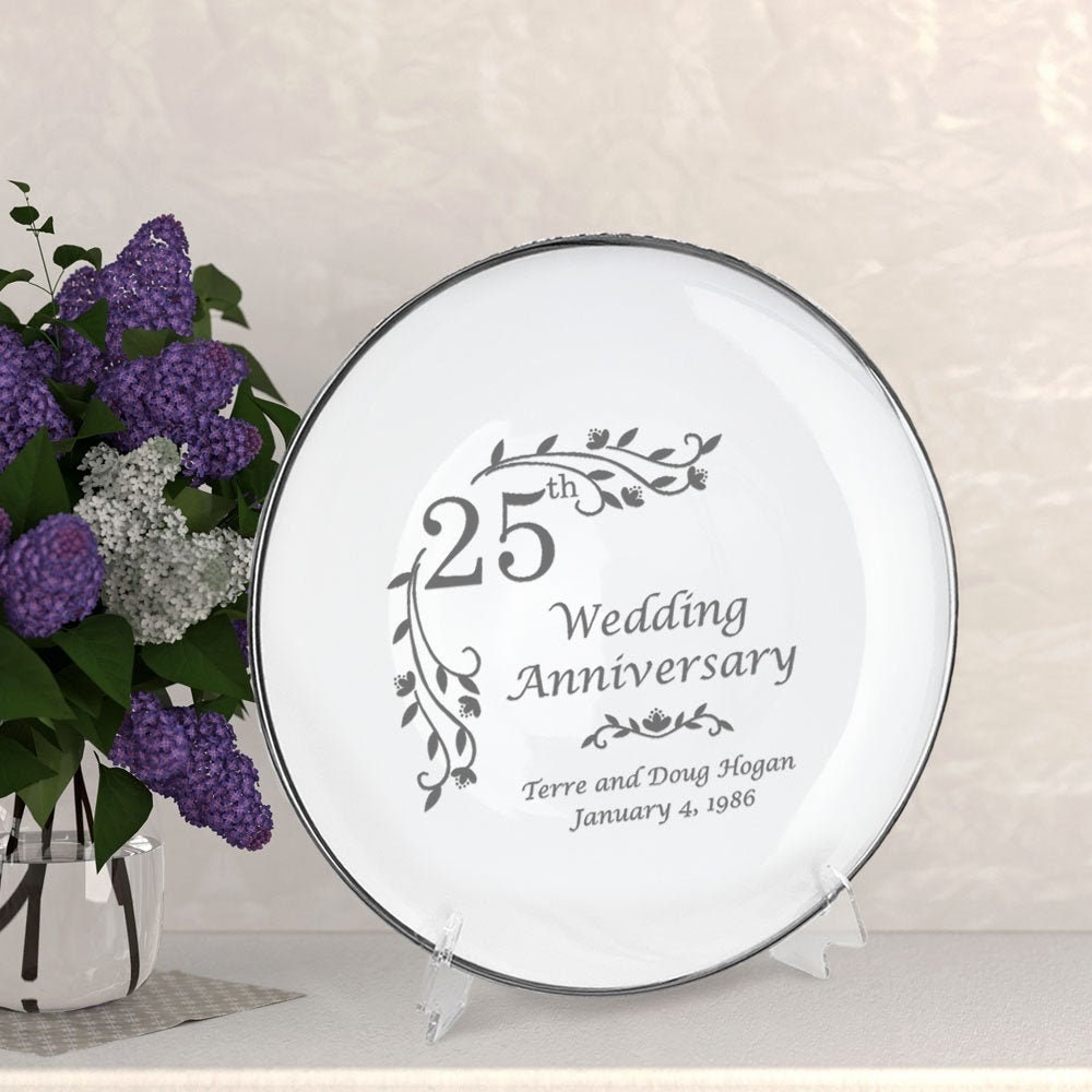 Engraved 25th Wedding Anniversary White Porcelain Plate With ...