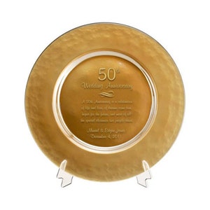 Personalized 50th Gold Glass Wedding Anniversary Plate,  Golden 50th Anniversary Gift for Parents, 50th Anniversary Memorable Gift