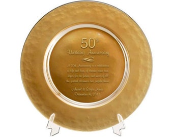 Personalized 50th Gold Glass Wedding Anniversary Plate,  Golden 50th Anniversary Gift for Parents, 50th Anniversary Memorable Gift