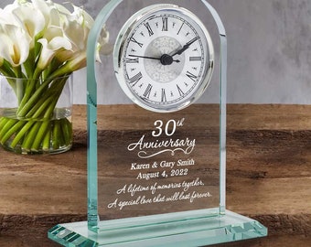 30th Wedding Anniversary Personalized Jade Glass Clock, gift for couples, 30th Anniversary Gift for Parents, with elegant gift box