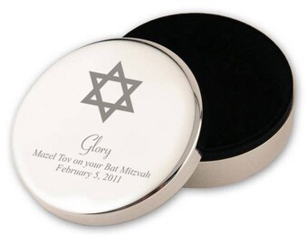 Silver Star of David Engraved Round Keepsake Box