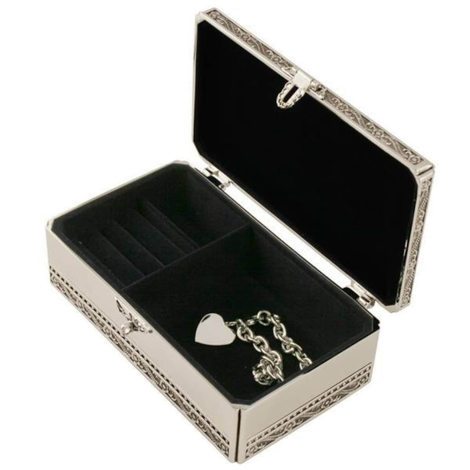 Engraved Personalized Silver Jewelry Box with Lock and Key Etsy