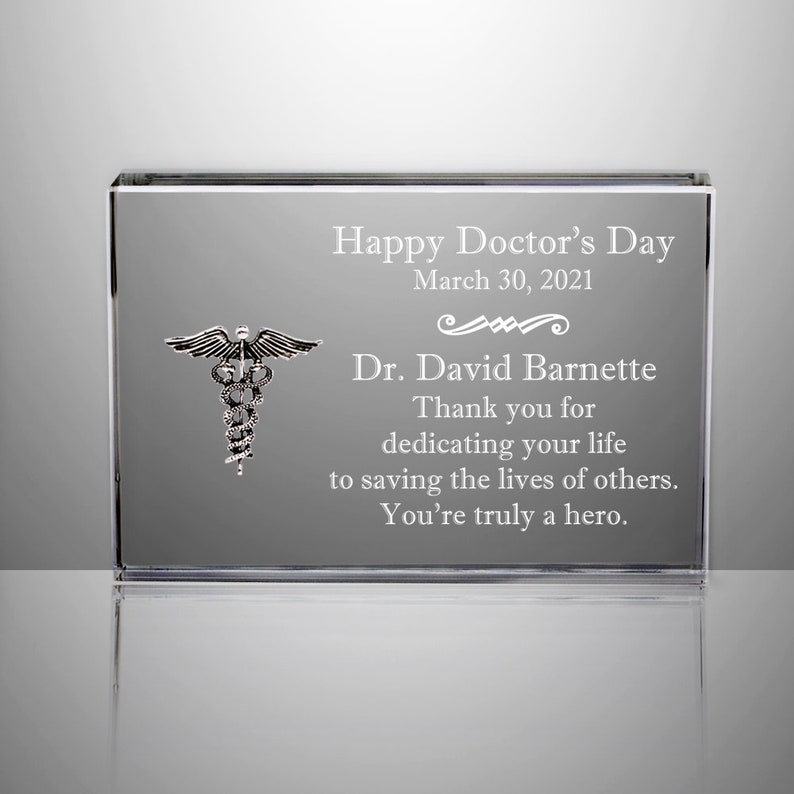 Doctors Day Personalized Crystal Engraved Plaque With Silver Etsy