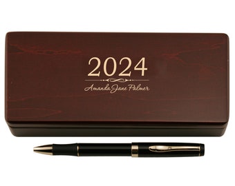 Engraved Graduation Class Pen and Wooden Case Set- Personalized College High School University 2024 Graduation Box