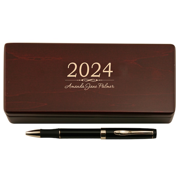 Engraved Graduation Class Pen and Wooden Case Set- Personalized College High School University 2024 Graduation Box