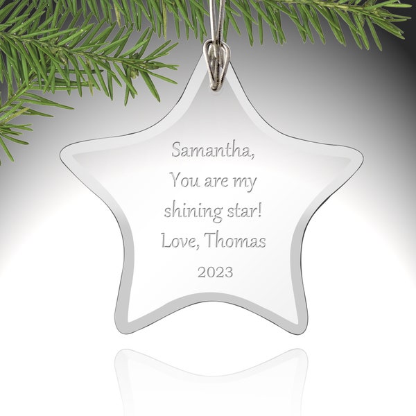 Personalized Star Glass Christmas Ornament- Long Distance Relationship Gift for Boyfriend/ Girlfriend
