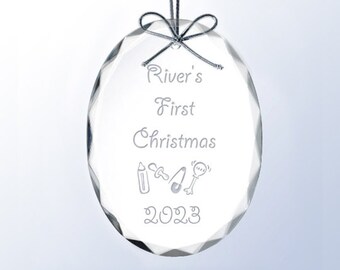 Babys First Christmas Engraved Crystal Christmas Ornament- Personalized Custom Family Housewarming Gift- Mothers Day Gifts