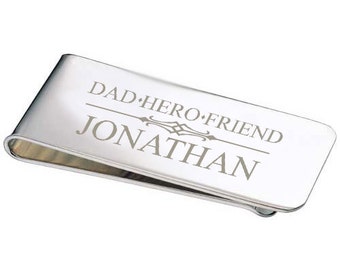 Engraved Fathers Day Silver Plated Money Clip for Dad- Personalized Birthday Memorable Gift