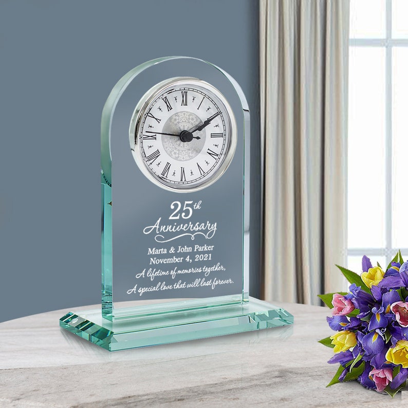 25th Anniversary Glass Clock Silver Anniversary Gift for Etsy