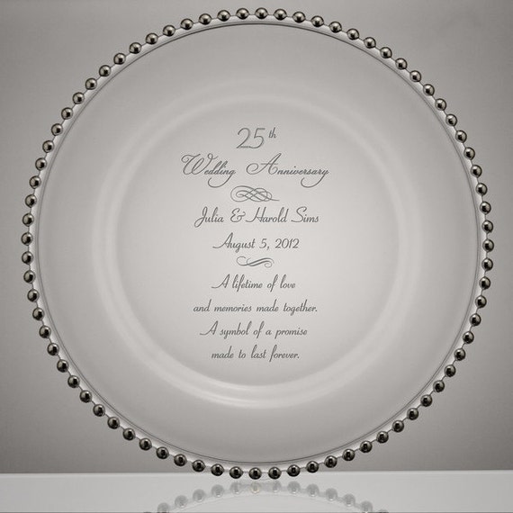 Engraved 25th Anniversary Glass Plate With Silver Beads, 25th Wedding  Anniversary Gifts for Couple, Silver 25th Anniversary Gift 