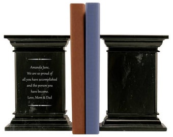 Engraved Black Marble Bookends, Personalized Column black bookends for the office, bookends for the office, memorable gift marble bookends