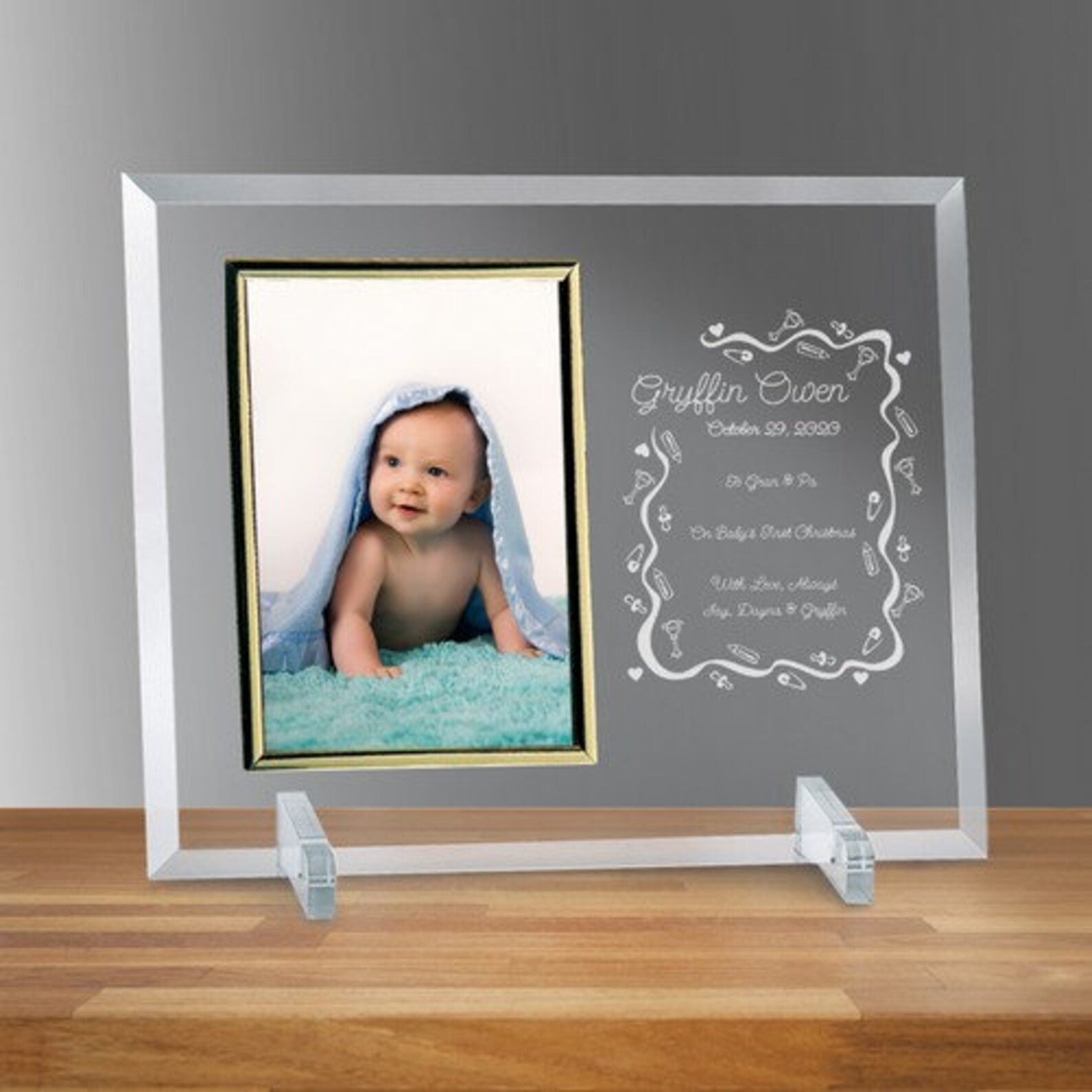 Engraved Curved Glass 5X7 Photo Frame for Baby Etsy