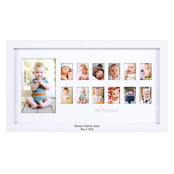 Cadre photo personnalisé nouveau-né 1ère année 1-12 mois (cadre blanc) -  Love by Laser