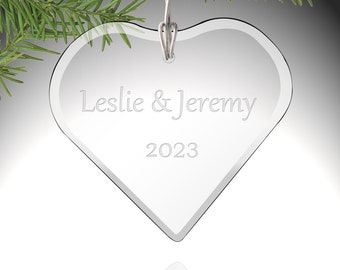 Engraved Glass Heart Shaped Christmas Ornament- Long Distance Relationship Gift for boyfriend / for girlfriend- Anniversary Gift