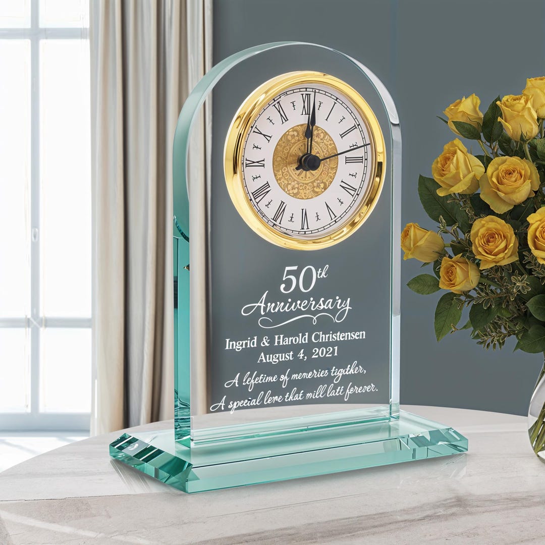 50th Wedding Anniversary Gold Glass Clock 50th Wedding Anniversary Memorable Gift 50th Anniversary Gift for Parents With Elegant Gift Box Etsy