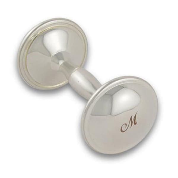 Monogrammed Polished Silver Baby Rattle