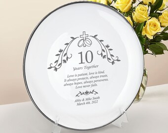 Holy Union Personalized 10th Wedding Anniversary Gift, Porcelain Plate with Silver Rim, Best Anniversary Gift for Couples and for a wife