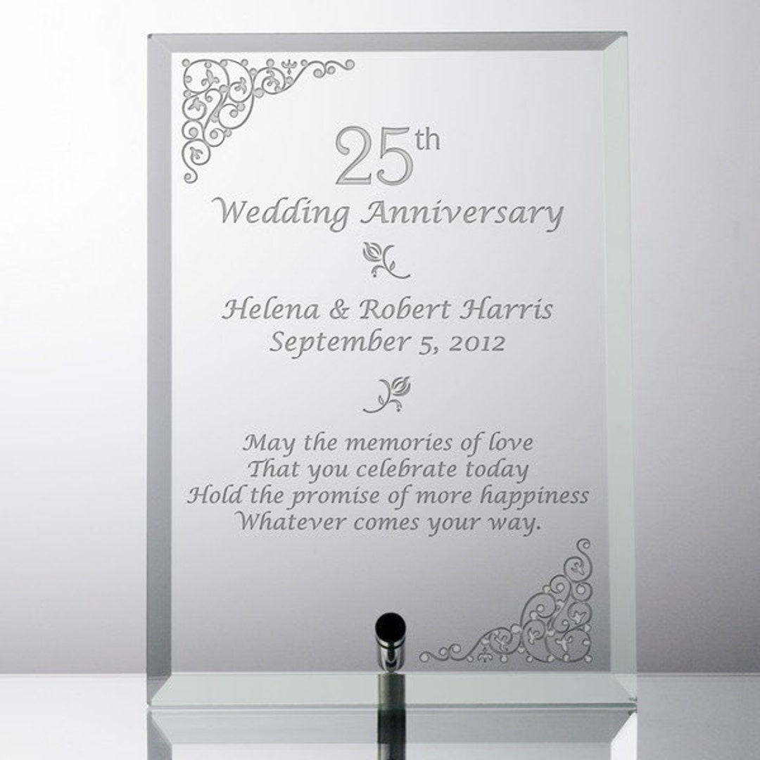 25th Anniversary Engraved Plaque Silver Wedding Anniversary Gifts for