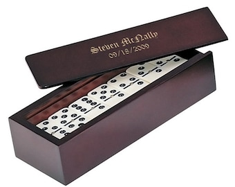 Personalized Domino Set with Custom Engraved Rosewood Box