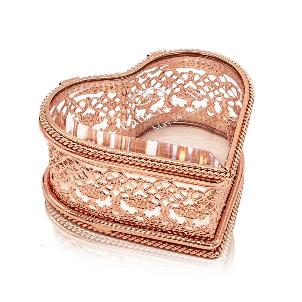 Wedding Anniversary Rose Gold Heart Custom Jewelry Box Glass Etsy