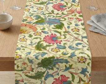 William Morris 'Pink and Rose' Floral Table Runner, Arts and Crafts Botanical Dining Decor, Vintage Cottagecore Gift