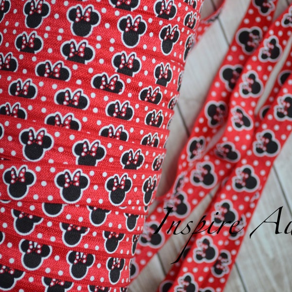 Red Minnie mouse Disney 5/8" fold over elastic, Disney elastic, elastic by the yard, FOE elastic, headband supply.