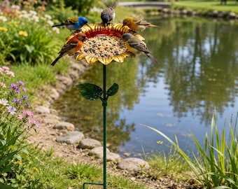 Sonnenblumen-Vogelbad & Futterständer, Gartendekoration für Vögel, Geschenk für Vogelliebhaber, Mütter oder Gärtner, Muttertagsgeschenk zum Einzug