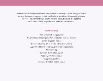 Breast Cancer Recovery Planner, Surgery Treatment Tracker, Chemo Log (Printable PDF)