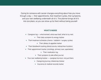 Cancer Caregiver Planner, Support Journal, Patient Tracker, Burnout Log (Printable)