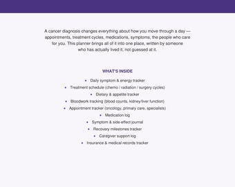Cancer Treatment Recovery Planner, Symptom Tracker, Medication Log (Printable PDF)