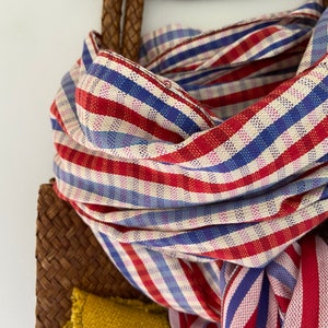 Red white and blue Spring cotton scarf/ shawl/ head scarf, Thai folklife style pattern This: FL04