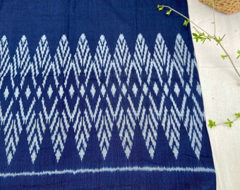 Ikat handwoven indigo dyed shawl, scarf, wrap, tapestry, yardage fabric : rice blossom