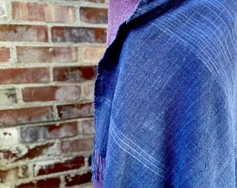 handspun handwoven cotton shawl/ dyes organic indigo for blue color and wild Sappan wood mixed with shellac for reddish pink