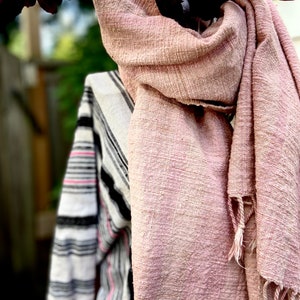 All natural organic handspun handwoven cotton shawl/ scarf: shades of pastel pink