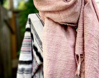 All natural organic handspun handwoven cotton shawl/ scarf: shades of pastel pink